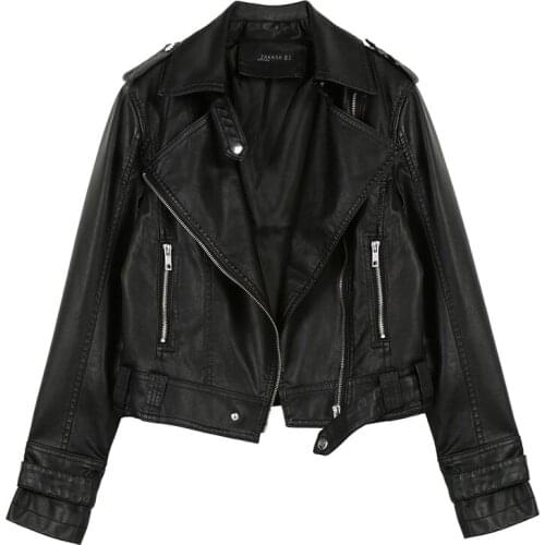 Spring Autumn 2021 Lapel Long sleeve Faux Leather Jacket Women Plus size 5XL Slim Short Punk Streetwear Casual Moto Biker Jacket
