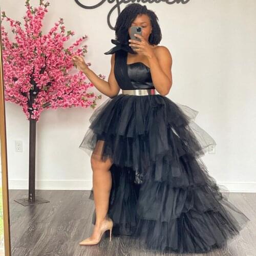 Summer Black Fashion Classic Elegant Skirt Ruffles Tulle Layered Skirts Hi-Lo Tulle Women Skirts Plus Size Custom Made