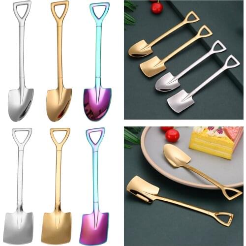 Stainless Steel Shovel Coffee Spoon Shovel Handle Dessert Spoon Ice Cream Spoon Stirring Teaspoon for Party Cocktail Appetizer