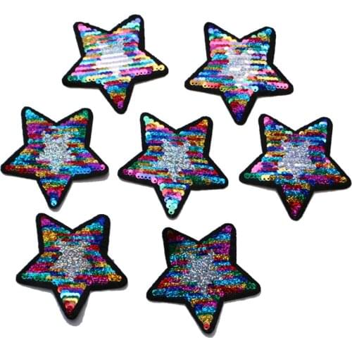 Fashion shiny colorful Five-pointed stars sequins icon embroidered applique patches for DIY Iron on badges on clothes stickers