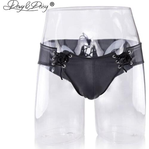 DAVYDAISY Men Sexy Panties Latex Panties Wetlook Gay Fetish PU Leather Porn Sexy Lingerie Exotic Briefs Male Underwear UN503