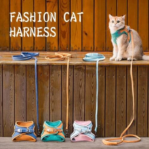 Cat Harness And Leash Set Fashion Reflective Vest Pet Harnesses Outdoor Walking Small Cats Dogs Printed Harness Cat Collar Leash