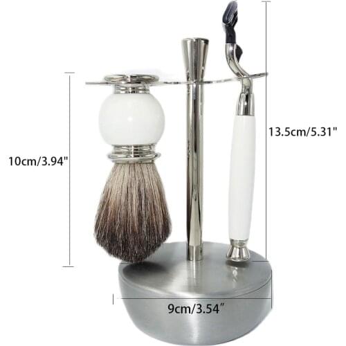 WLONG 4-Piece Badger Hair Shaving Brush Set with Aluminium Stand Soap Mug Bowl and Mach 3 Blade for Men Barber Tools