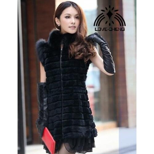 Real genuine naturla rabbit fur vest with fox collar womens fashion Gilet ladies jacket custom any size