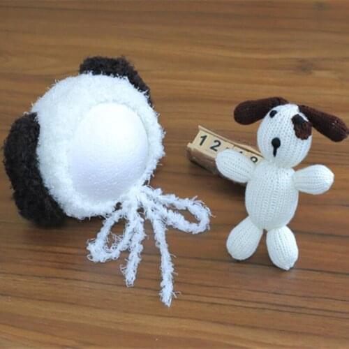 Newborn knit puppy hat and toy set Crochet baby girl boy bonnet hat Lovey doy toy Newborn photography props
