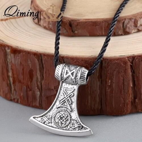 QIMING Thors Hammer Slavic Cletic Mens Necklace Women Mjolnir Pendant Mammen Ornaments Handmade Viking Jewelry Retro Necklace