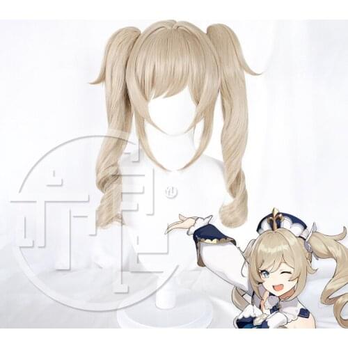 Game Genshin Impact Barbara Cosplay Wig Curly Yellow Ponytail Role Play Heat Resistant Synthetic Hair Halloween Carnival