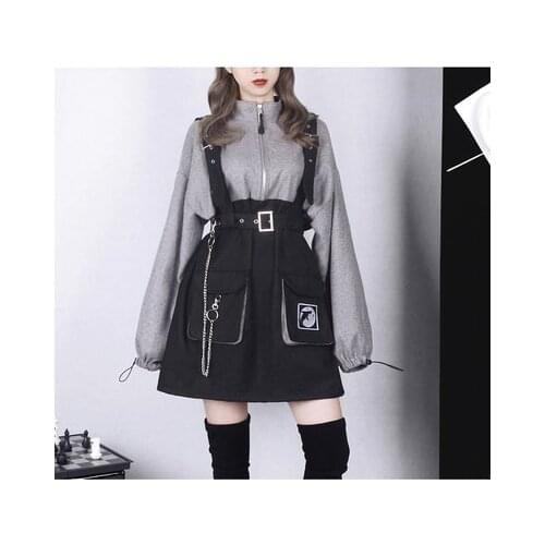 Ruibbit Spring Autumn Women Gothic Girls Punk Mini dress High quality Long sleeve Hat collar sexy Gry Black dresses Fashionv