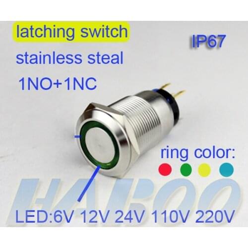 Factory directly dia.19mm waterproof led lights switch anti-vandal on-off metal push button switch latching 220V shipping free
