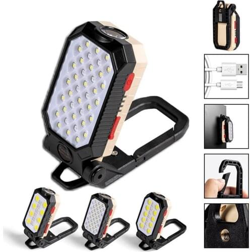 Strong Magnetic Work Light USB Rechargeable LED COB Portable Flashlight Adjustable Waterproof Camping with Power Display