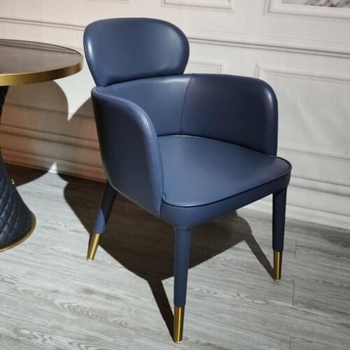 Nordic light luxury dining chair designer hotel Italian leather single casual armchair negotiating table and chair combination