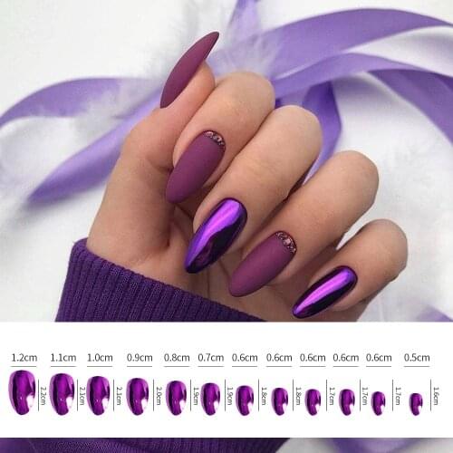 Stiletto Chrome Nail Tips 24Pcs Mixed Assorted Color Mirror Metallic French Style Acrylic Full Cover False Artificial DIY Tips