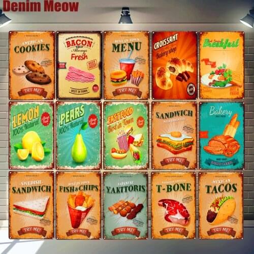 TACOS Plaque Sandwich Fresh Bacon Vintage Metal Tin Sign Home Bar Restaurant Decorative Plates Best Hot Dog Wall Art Poster MN22