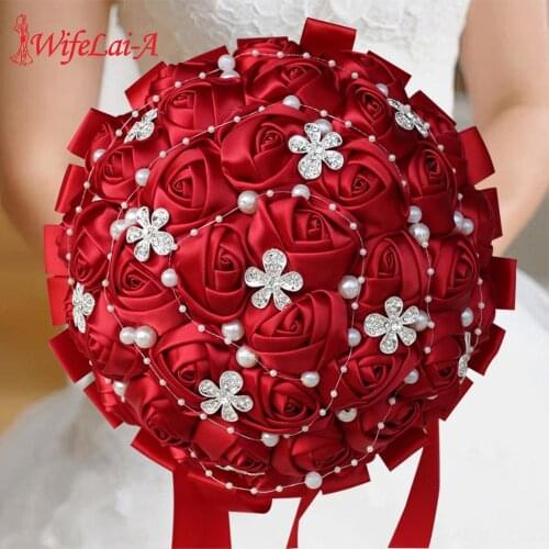 WifeLai-A 21CM Handmade Bridesmaid Wedding Bouquet Rose Artificial Flowers Ribbon Bride 's Bouquet matrimonio Bridesmaid W224A