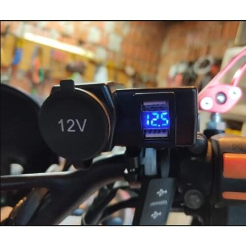 Motorcycle Phone Charger Digital Display Motorbike Dual USB Charger DC 12V Cigarette Lighter Socket Power Motorcycle Charging
