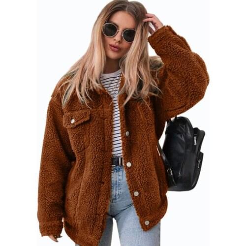 Savabien Autumn Winter Teddy Bear Jacket Fashion Soft Warm Faux Fur Coat Women Long Sleeve Pocket Fake Fur Jackets Pink Overcoat