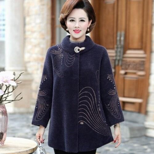Women Winter Jacket High Quality Thick Imitation Mink Cashmere Coat Middle-aged Mother Knit Cardigan Sweater Jacket X325