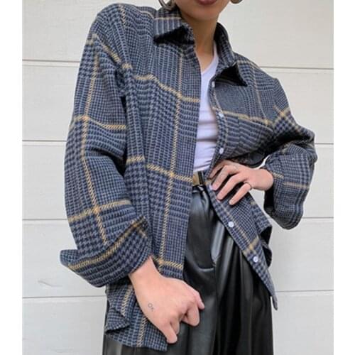 Navy Blue Plaid Blazer Suit Women Casual Cardigan Style Shirt Blazer Office 2021 New Street Fashion Single Commute Suit Breasted