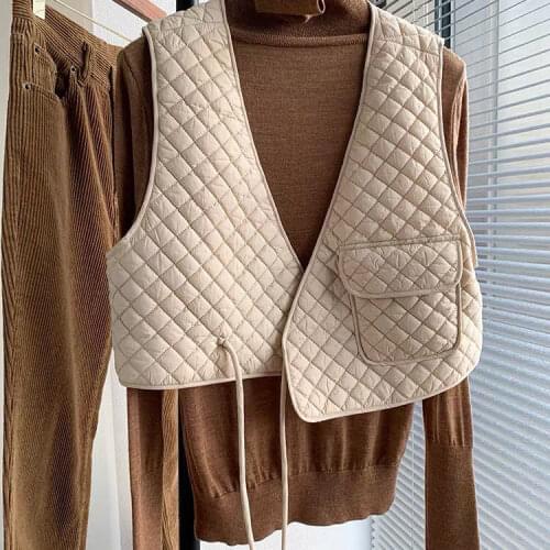 Women Vest Winter Jacket Pocket Hooded Coat Warm Casual Cotton Padded Vest Female Slim Sleeveless Waistcoat Belt In Stock