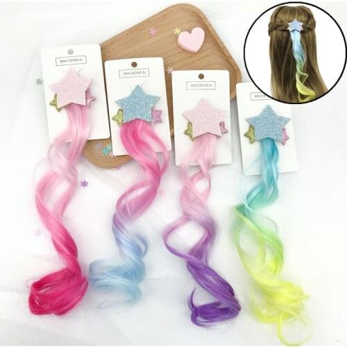 1/2PCs Gradient Colorful Wigs Hairpins Sweet Princess Cartoon Rainbow Hair Ornament For Cute Girl Kids Fashion Hair Accessories
