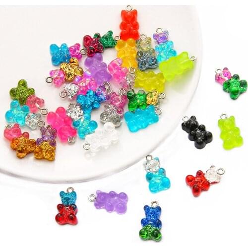 10pcs 11x20mm Candy Color Gummy Mini Cute Bear Charms Resin Glitter Cabochons for DIY Jewelry Making Earrings Pendants Necklaces