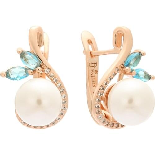 2021 Korean Earring 585 Rose Gold Color Women Jewelry Round Pearl Drop Earrings Gift