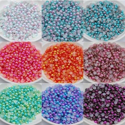 3/4/5/6/8mm medium half round flatback rainbow Imitation pearl acrylic charms Mermaid beads Rhinestone Scrapbook Making