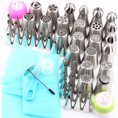 72Pcs/Set Icing Stainless Steel Piping Tips 1 Pcs Silicone Bag 3 Coupler 1 Brush Russian Nozzles Cupcake Cake Decorating