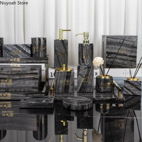 Bathroom Accessories Marble Pattern Lotion Bottle Toothbrush Holder Mouthwash Cup Bathroom Decoration/toothpaste Dispenser