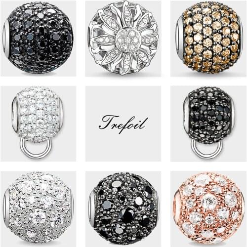 DIY Beads Black White Smoke Rose CZ Pave Charm,Fashion Silver Jewelry Trendy Gift For Women Men Fit Bracelets Necklace Choker