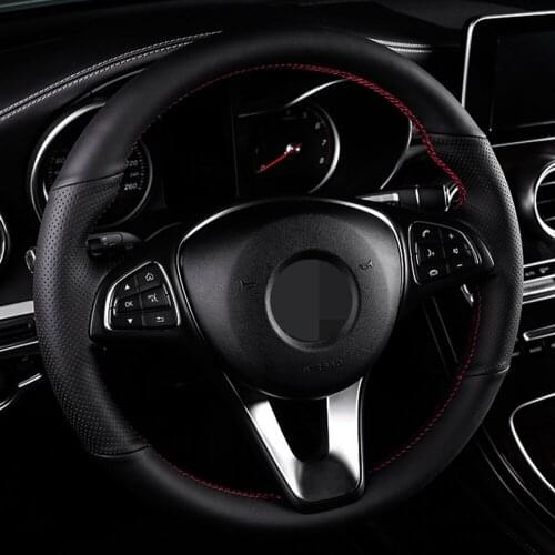 DIY Black Wear-Resistant And Breathable Faux Leather Steering Wheel Cover For Mercedes Benz C180 C200 C260 C300 B200 E200 E300