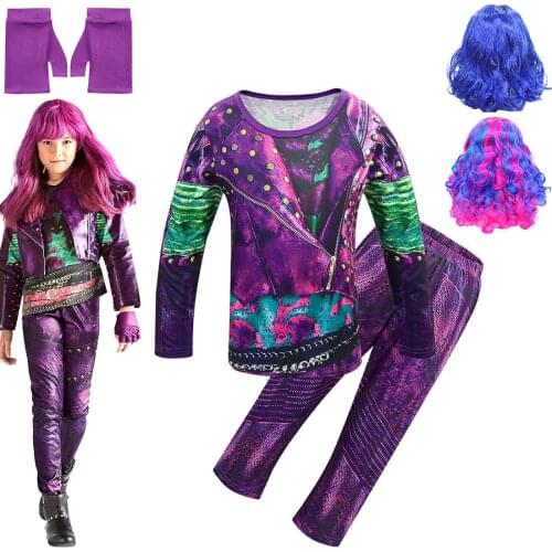 Kids Descendants 3 Mal Costume For Girls Evie Cosplay Costume Child Fantasia Halloween Clothes Wig Birthday Party Fancy Dress