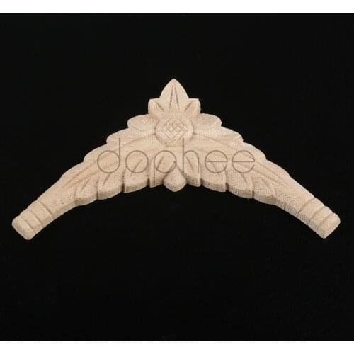 Dophee 1pcs Triangle Shape Woodcarving Decal Vintage Wood Carved Onlay Applique Furniture Cabinet Decorative Wooden Figurines