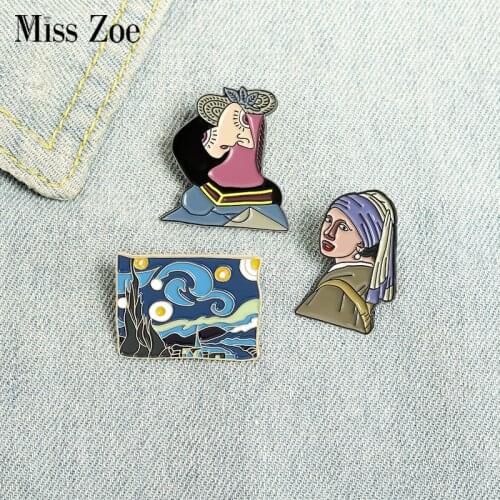 Famous Painting Enamel Pin Starry Night Dream Het meisje met de parel Brooches Bag Lapel Pin Art Badge Custom Jewelry Gift