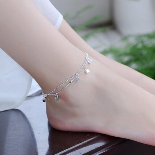 Everoyal New Fashion Square Silver Bracelets For Women Jewelry Trendy Silver 925 Girls Anklet Jewelry Female Lover Birthday Gift