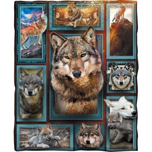 Wolf 3d printed fleece blanket for Beds Hiking Picnic Thick Quilt Fashionable Bedspread Sherpa Throw Blanket 06