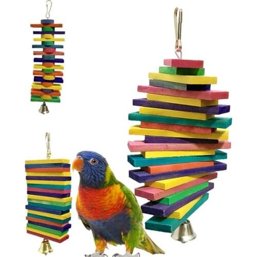 Pet Bird Toy Building Blocks Chew Bite-resistant Toy Hanging Colorful Wooden Parrot Cage