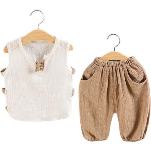 2018 children boys clothing sets summer casual fashion linen pleated 1-4year baby girls&boys sports costume kids clothing sets