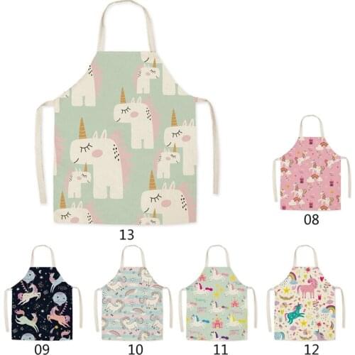 Unicorn Kitchen Aprons For Girl Cotton Linen Bibs Household Cleaning Pinafore Home Cooking Apron