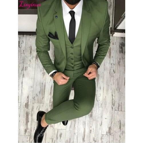 Linyixun 2020 Latest Coat Pant Designs Green Men Suit Slim Fit Skinny Tuxedo Custom Groom Blazer Prom Party Suits Terno Masculin