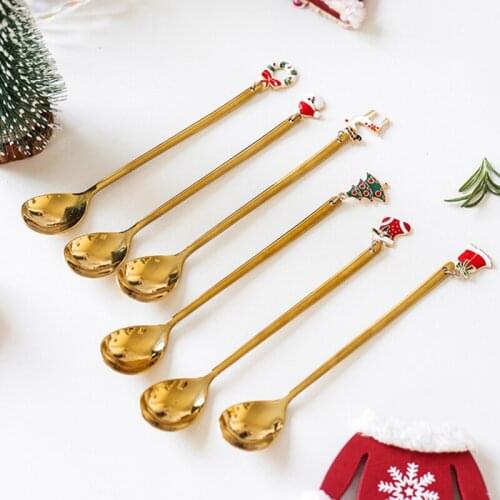Multifunctional Coffee Spoons Christmas Dessert Stainless Steel Ice Cream Sugar Coffee Scoops Kitchen Tableware New Year Gift