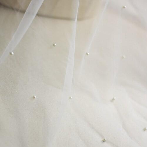 GLace 3M/Lot Soft pearl beaded mesh wedding dress gauze diy fabric high-end photography soft net TX1574