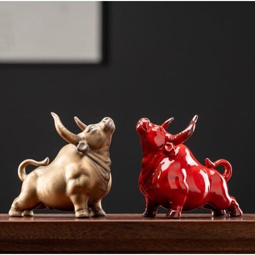 Nordic Ceramic Cool Cattle Figurines Home Decoration OX Sculpture Modern Art Living Room Office Animal Figures Decor Accessories