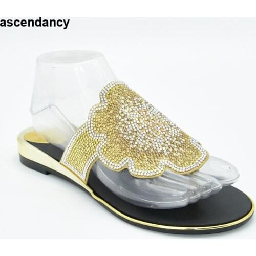 2020 New Women Slippers Crystal Italian Women Shoes for Wedding and Party Low Heels Plus Size Casual Shoes Woman