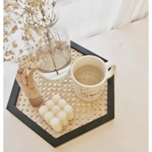 Homemade Wood Grain Rattan Tray Desktop Accessories Storage Nordic Japanese Style Photo Photography Props Retro