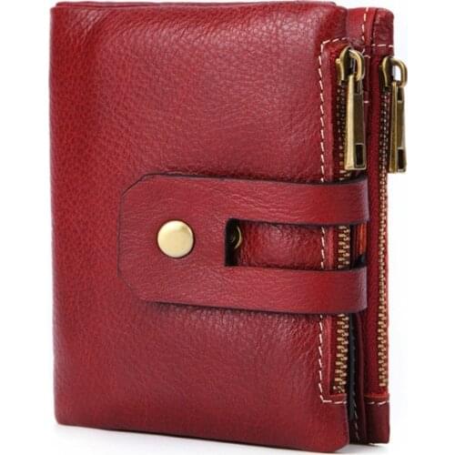 Luxury 100% Genuine Leather Women Wallet RFID Short Fashion Clutch Bag Double Zipper Buckle Coin Pocket Multi Function Purse