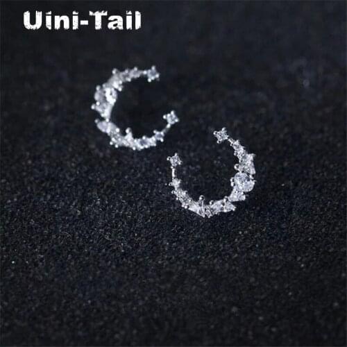 Uini-Tail hot new 925 sterling silver shiny irregular moon earrings creative temperament wild personality moon earrings