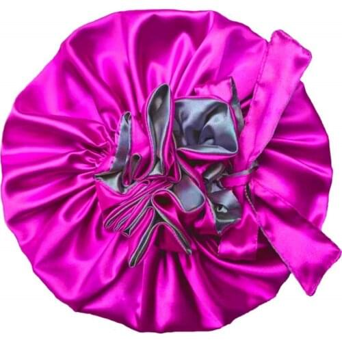Solid Satin Bonnet with Wide Stretch Ties Long Hair Care Women Night Sleep Hat Adjust Hair Styling Cap Silk Head Wrap Shower Cap