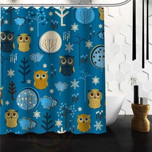 Stylish Fabric Bathroom Curtain Custom Cute Cartoon Owl in the Forest Shower Curtain 66 * 72 60 * 72 48 * 72