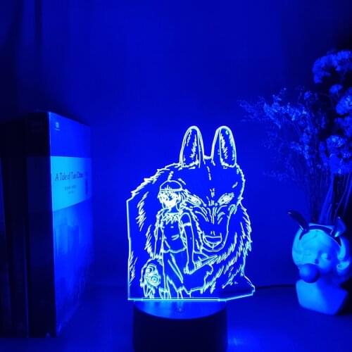 Led Light Anime Princess Mononoke for Kids Bedroom Decor Night Light Brithday Gift Manga Room Desk 3D Figurine Ashitaka Lamp
